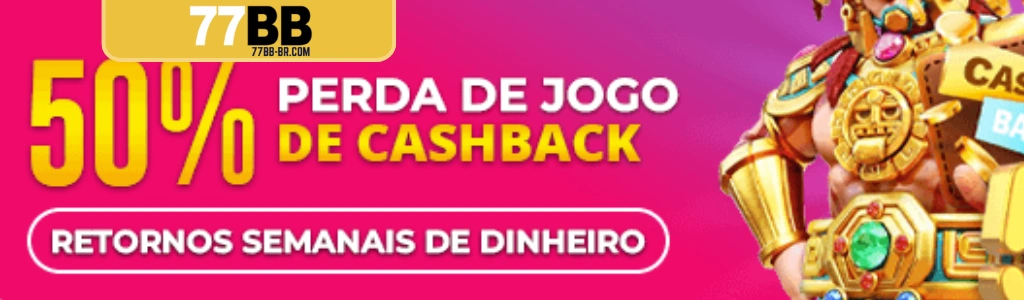 Promoção de cashback de 50% sobre perdas mensais no 77BB cassino até R$555555.